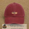 Casquette baseball Rouge délavé - Bordeaux délavé 100% coton avec motif Boule de pétanque souriante 5 cm - image principale