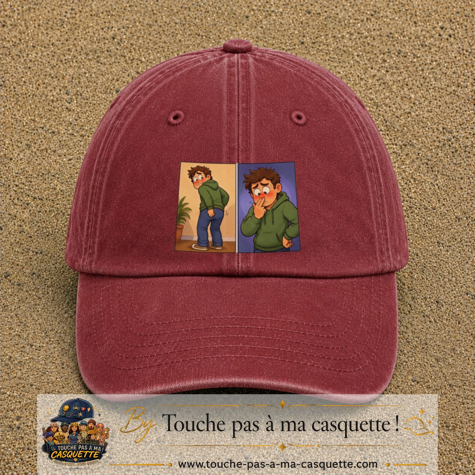 Casquette baseball Rouge délavé - Bordeaux délavé 100% coton avec visuel Humour odeur 7 cm - image produit principale