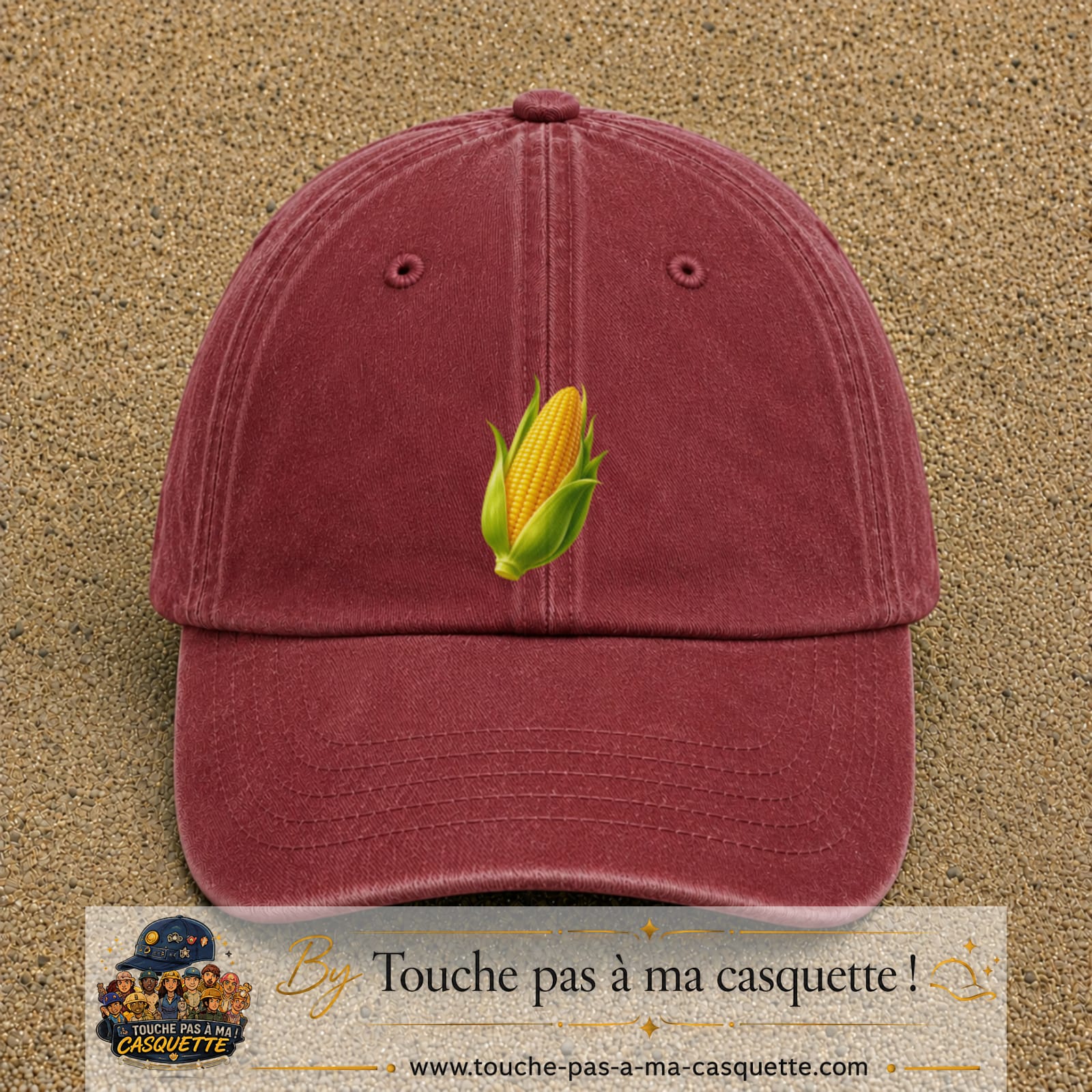 Casquette baseball Rouge délavé - Bordeaux délavé 100% coton avec visuel Épi de maïs 7 cm - image produit principale