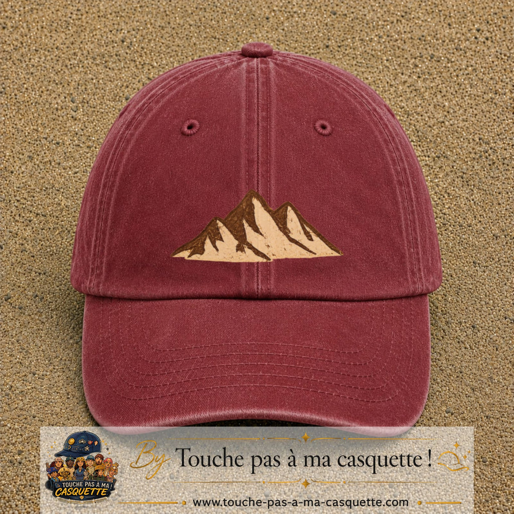 Casquette Rouge délavé - Bordeaux délavé 100% coton avec motif Montagnes bohèmes 5 cm - image principale