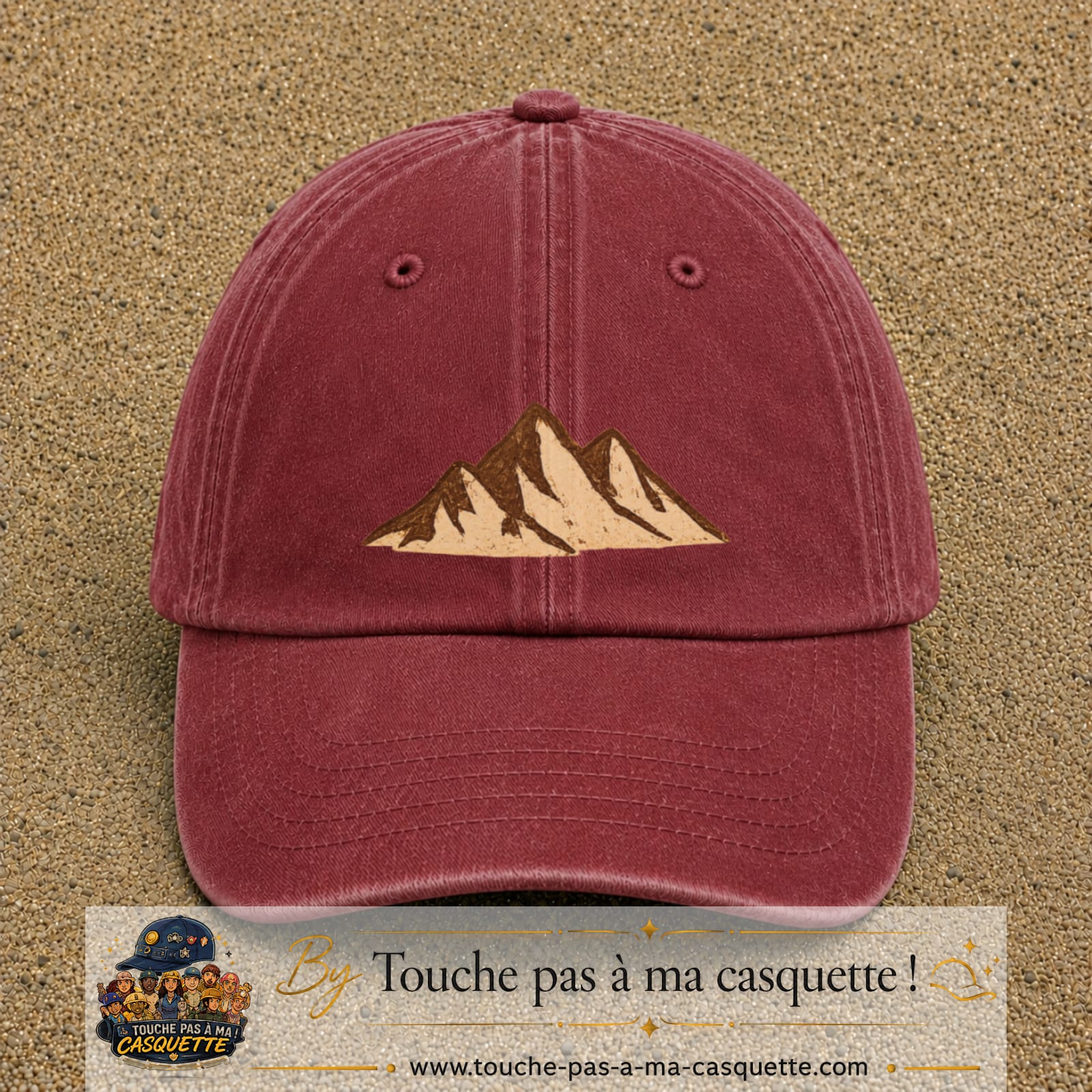 Casquette Rouge délavé - Bordeaux délavé 100% coton avec motif Montagnes bohèmes 5 cm - image principale