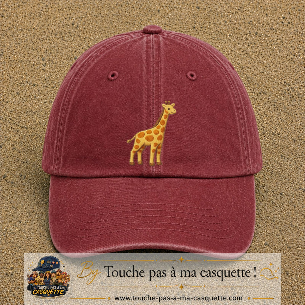 Casquette Rouge délavé - Bordeaux délavé motif Girafe 7 cm - vue principale