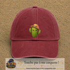 Casquette baseball Rouge délavé - Bordeaux délavé 100% coton avec visuel Cactus kawaii chapeau 7 cm - image produit principale