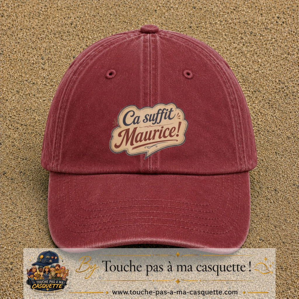 Casquette baseball Rouge délavé - Bordeaux délavé 100% coton avec visuel Ça suffit Maurice 7 cm - image produit principale