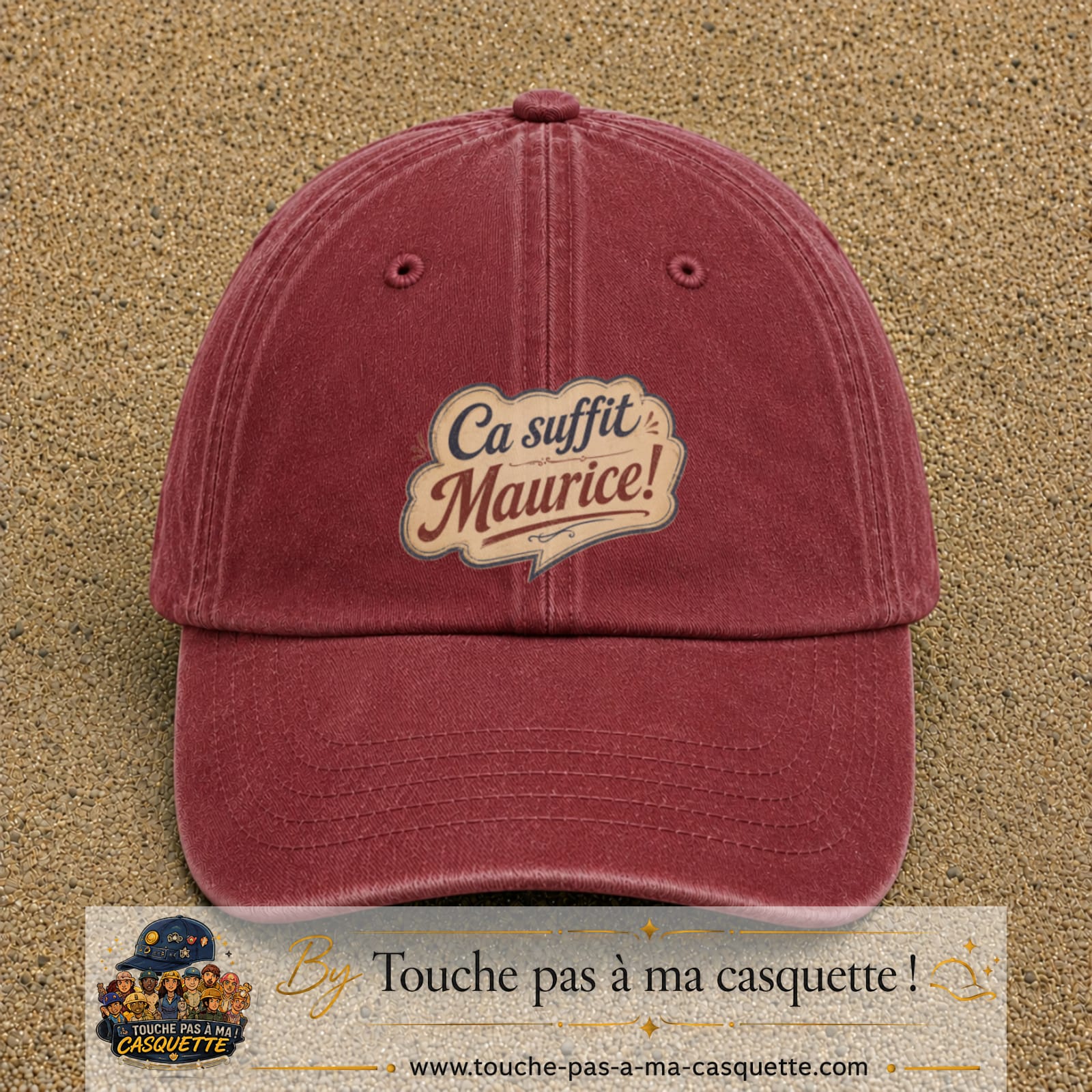Casquette baseball Rouge délavé - Bordeaux délavé 100% coton avec visuel Ça suffit Maurice 7 cm - image produit principale