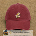 Casquette Rouge délavé - Bordeaux délavé motif Bouquet de marguerites et papillons 7 cm - vue principale