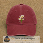 Casquette Rouge délavé - Bordeaux délavé motif Bouquet de marguerites et papillons 7 cm - vue principale