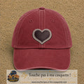 Casquette Rouge délavé - Bordeaux délavé motif Cœur velours 7 cm - vue principale