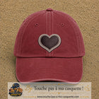 Casquette Rouge délavé - Bordeaux délavé motif Cœur velours 7 cm - vue principale