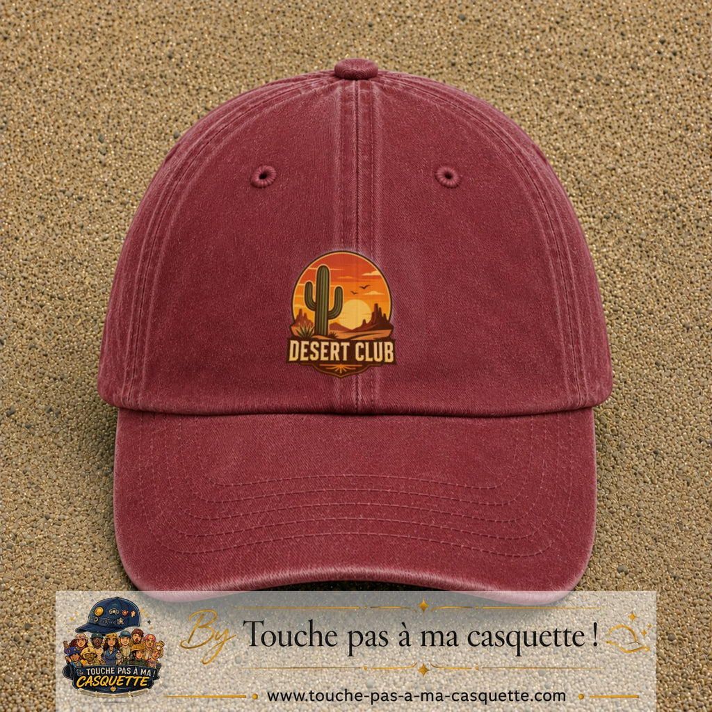 Casquette Rouge délavé - Bordeaux délavé 100% coton avec motif Desert Club cactus 7 cm - image principale