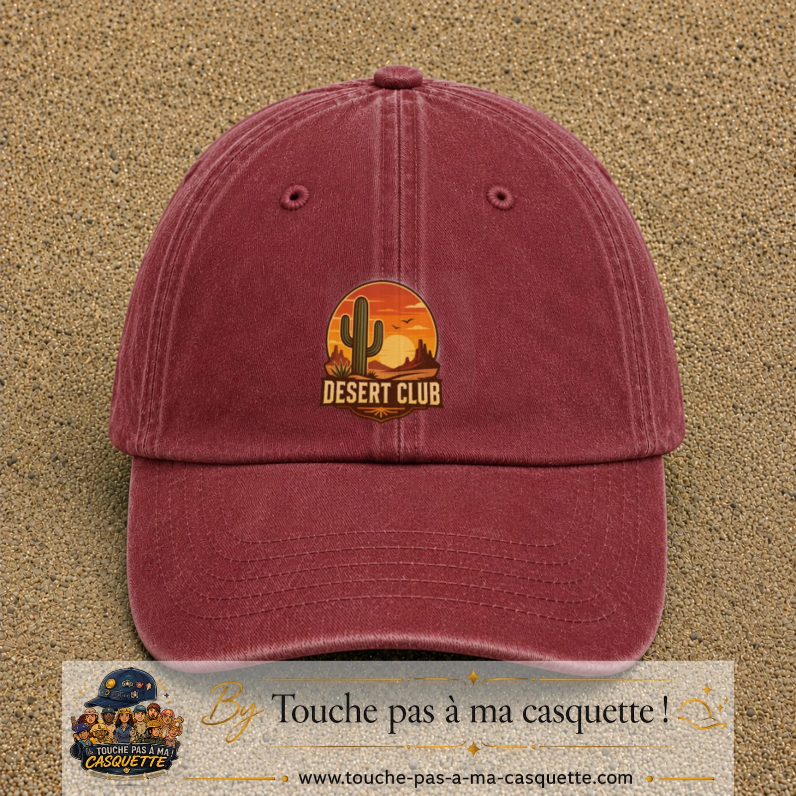 Casquette Rouge délavé - Bordeaux délavé 100% coton avec motif Desert Club cactus 7 cm - image principale