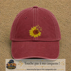 Casquette Rouge délavé - Bordeaux délavé motif Tournesol avec papillons 7 cm - vue principale