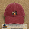 Casquette Rouge délavé - Bordeaux délavé 100% coton avec motif Squelette chevalier château 7 cm - image principale