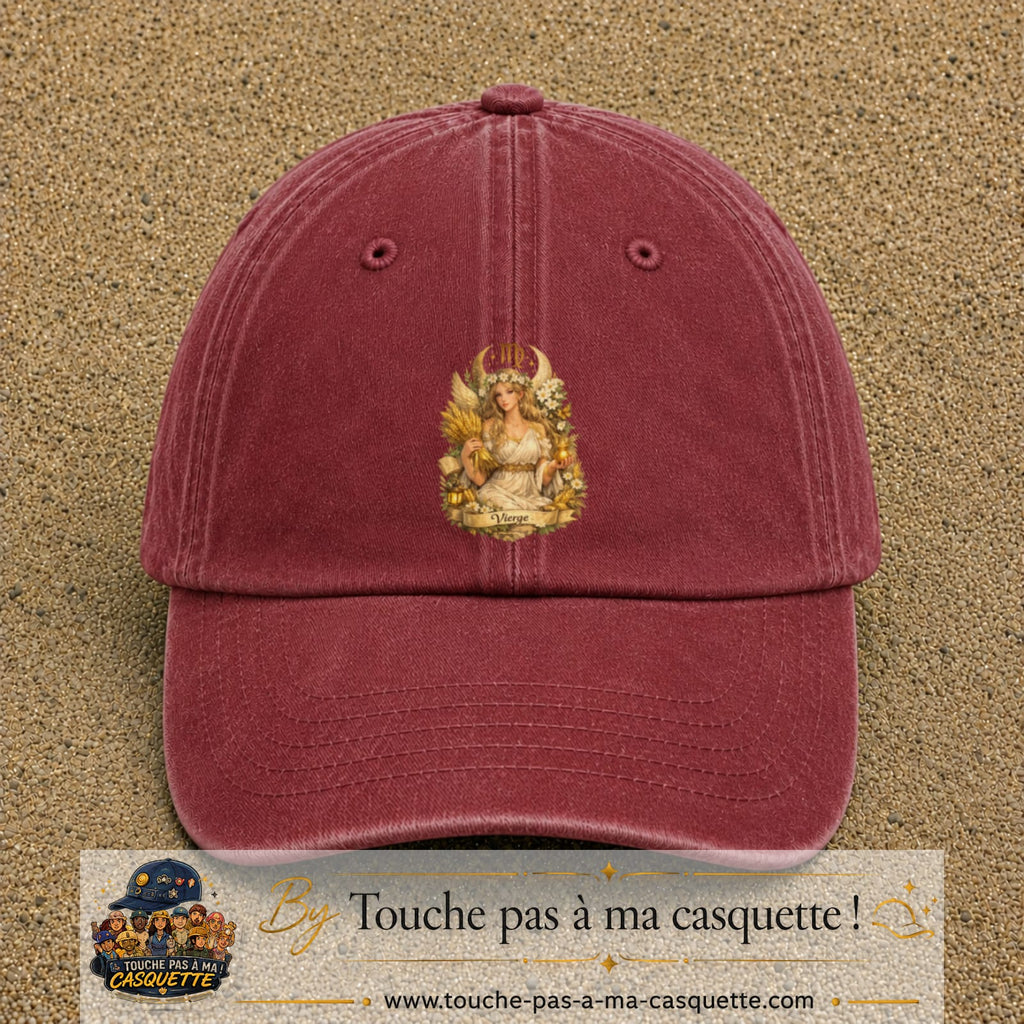 Casquette baseball Rouge délavé - Bordeaux délavé 100% coton avec motif Vierge astrologique 7 cm - image principale