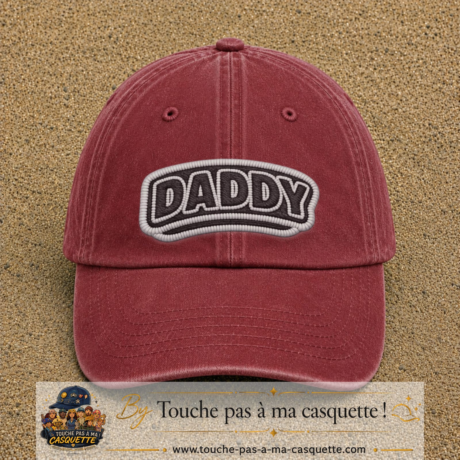 Casquette Rouge délavé - Bordeaux délavé motif Message Daddy 7 cm - vue principale