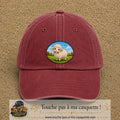 Casquette baseball Rouge délavé - Bordeaux délavé 100% coton avec visuel Mouton à la ferme 7 cm - image produit principale