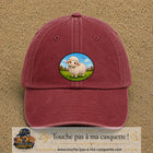 Casquette baseball Rouge délavé - Bordeaux délavé 100% coton avec visuel Mouton à la ferme 7 cm - image produit principale