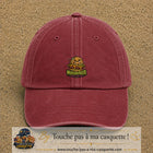 Casquette baseball Rouge délavé - Bordeaux délavé 100% coton avec visuel Moistburger dégueu mais fier 5 cm - image produit principale