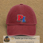 Casquette Rouge délavé - Bordeaux délavé 100% coton avec motif Initiales PI rouge et bleu 7 cm - image principale