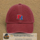 Casquette Rouge délavé - Bordeaux délavé 100% coton avec motif Initiales PI rouge et bleu 5 cm - image principale