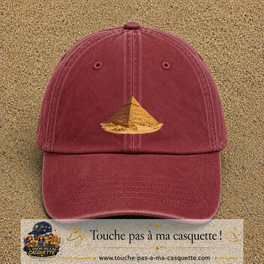 Casquette baseball Rouge délavé - Bordeaux délavé 100% coton avec motif Pyramide égyptienne 7 cm - image principale