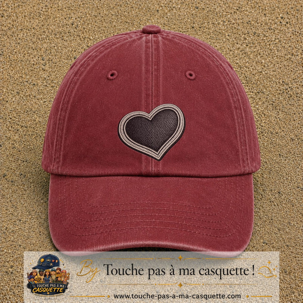 Casquette Rouge délavé - Bordeaux délavé motif Cœur penché 7 cm - vue principale