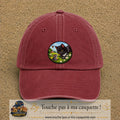 Casquette baseball Rouge délavé - Bordeaux délavé 100% coton avec visuel Chat noir et souris 7 cm - image produit principale