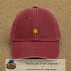 Casquette Rouge délavé - Bordeaux délavé 100% coton avec motif Marguerite sourire 5 cm - image principale