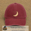 Casquette Rouge délavé - Bordeaux délavé 100% coton avec motif Lune et étoiles bohèmes 7 cm - image principale