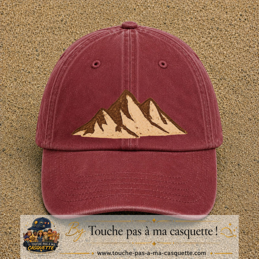 Casquette Rouge délavé - Bordeaux délavé 100% coton avec motif Montagnes bohèmes 7 cm - image principale