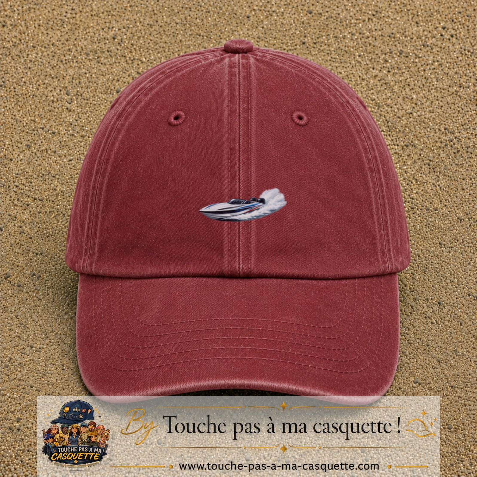 Casquette baseball Rouge délavé - Bordeaux délavé 100% coton avec motif Bateau rapide 5 cm - image principale