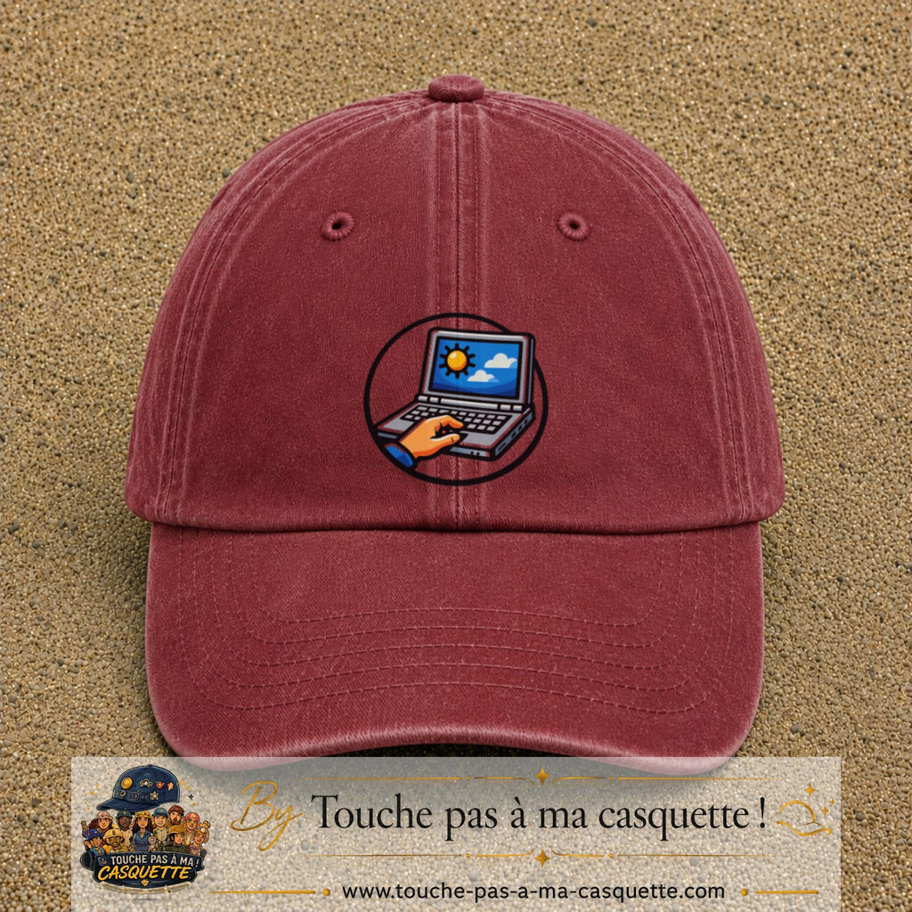 Casquette Rouge délavé - Bordeaux délavé 100% coton avec motif Ordinateur portable météo 7 cm - image principale
