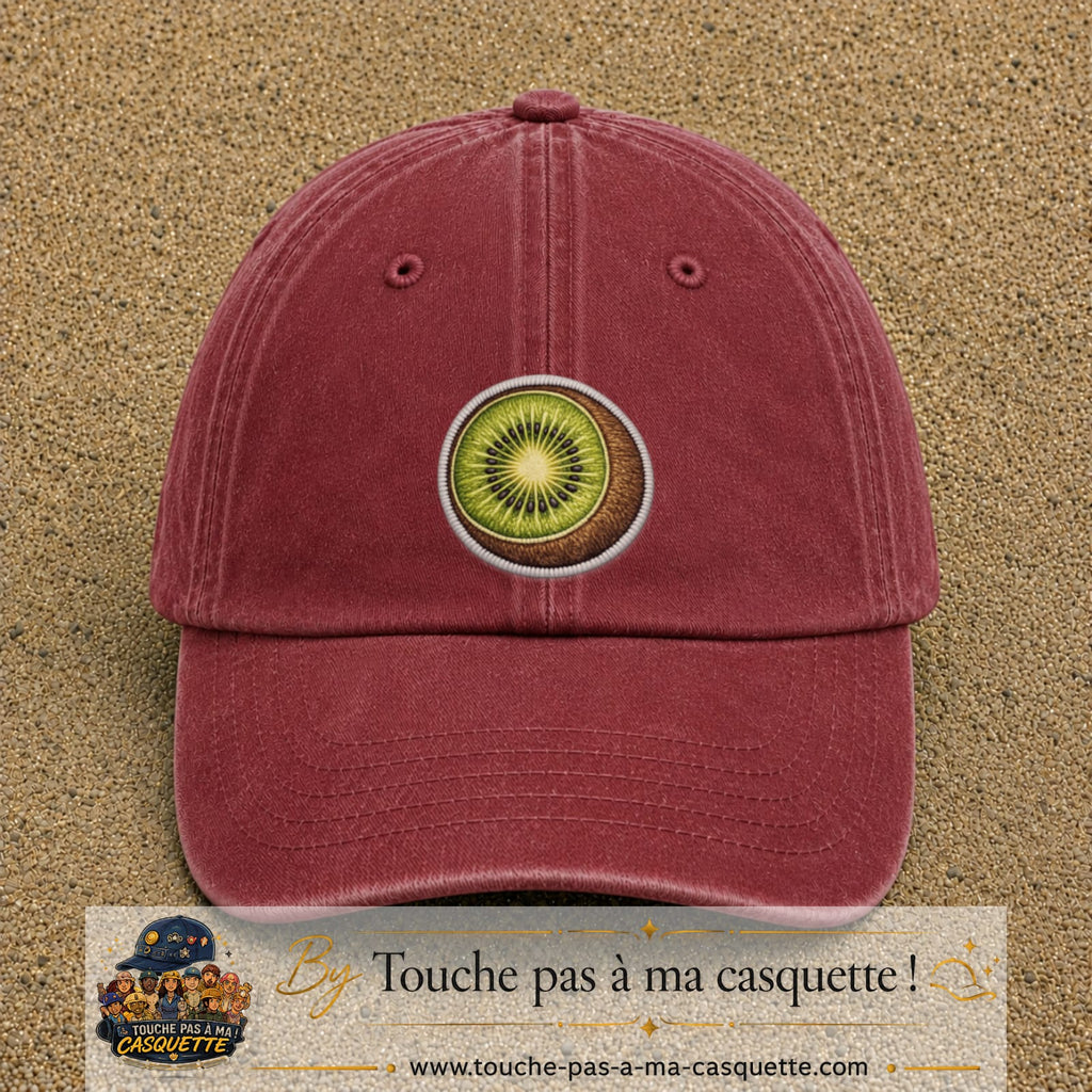 Casquette Rouge délavé - Bordeaux délavé motif Kiwi frais 7 cm - vue principale