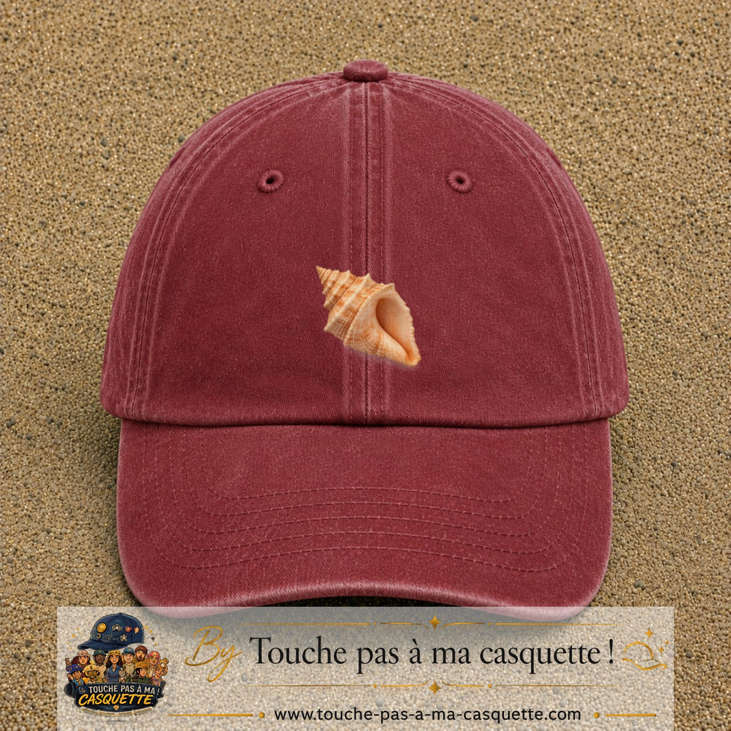 Casquette baseball Rouge délavé - Bordeaux délavé 100% coton avec visuel Coquillage marin 5 cm - image produit principale