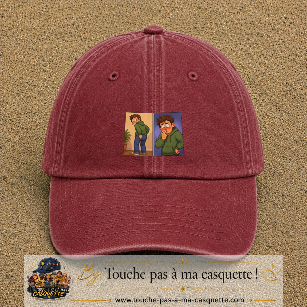Casquette baseball Rouge délavé - Bordeaux délavé 100% coton avec visuel Humour odeur 5 cm - image produit principale