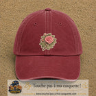 Casquette Rouge délavé - Bordeaux délavé motif Bouquet de rose 7 cm - vue principale