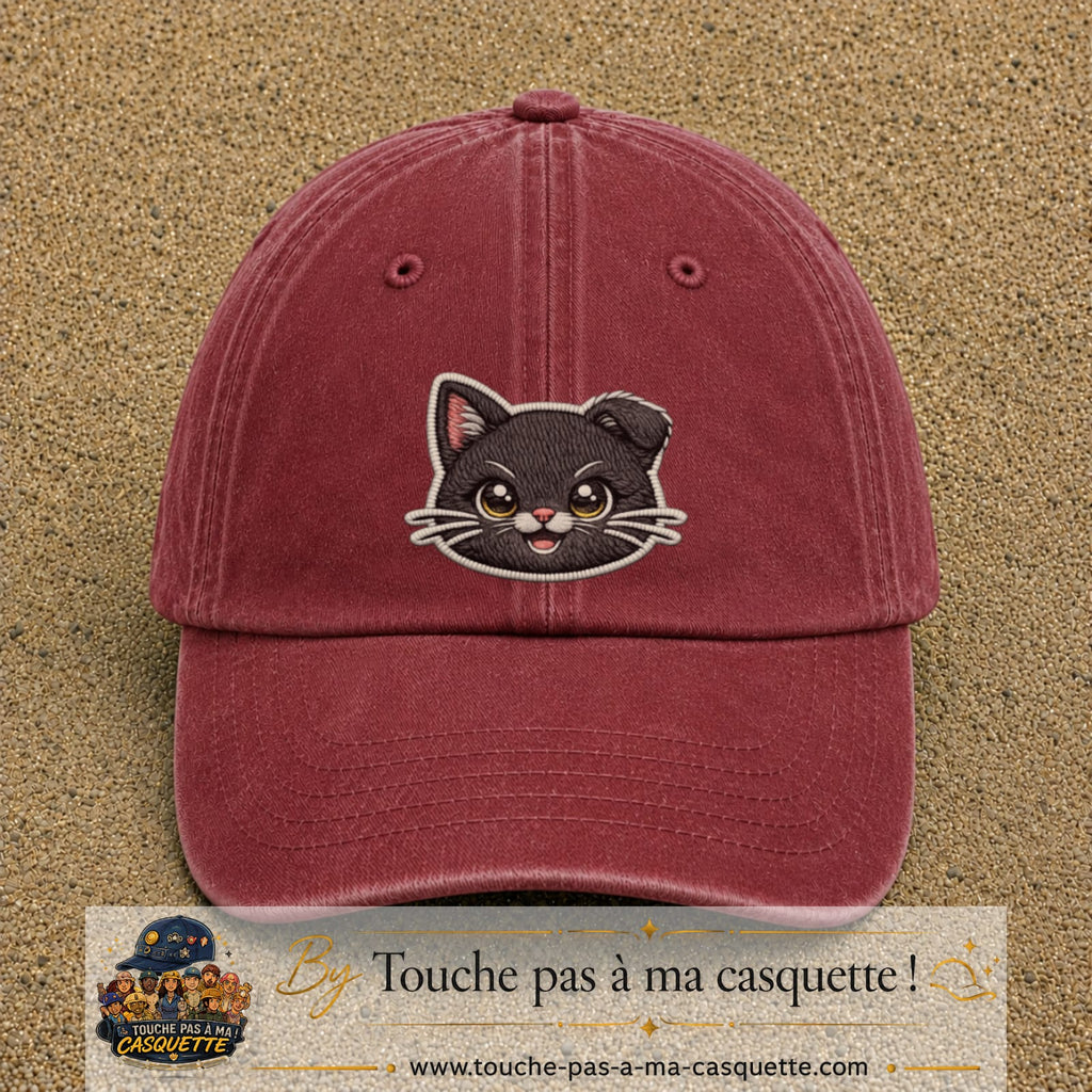 Casquette Rouge délavé - Bordeaux délavé motif Chaton mignon 7 cm - vue principale