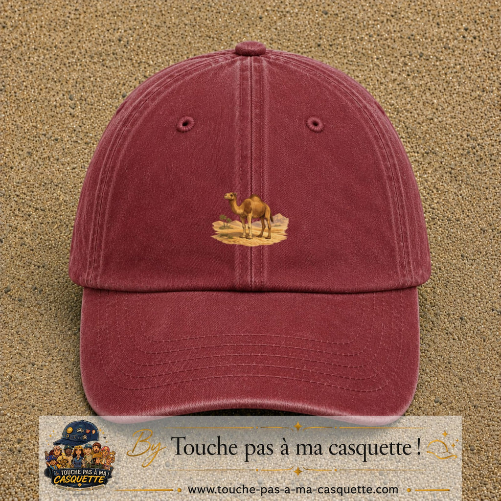 Casquette baseball Rouge délavé - Bordeaux délavé 100% coton avec motif Chameau du désert 5 cm - image principale