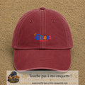 Casquette baseball Rouge délavé - Bordeaux délavé 100% coton avec visuel Bisous coloré 3 cm - image produit principale