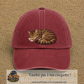 Casquette baseball Rouge délavé - Bordeaux délavé 100% coton avec motif Chat endormi 7 cm - image principale