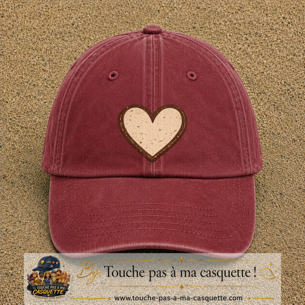 Casquette Rouge délavé - Bordeaux délavé 100% coton avec motif Cœur bohème 7 cm - image principale