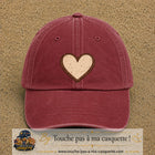 Casquette Rouge délavé - Bordeaux délavé 100% coton avec motif Cœur bohème 7 cm - image principale