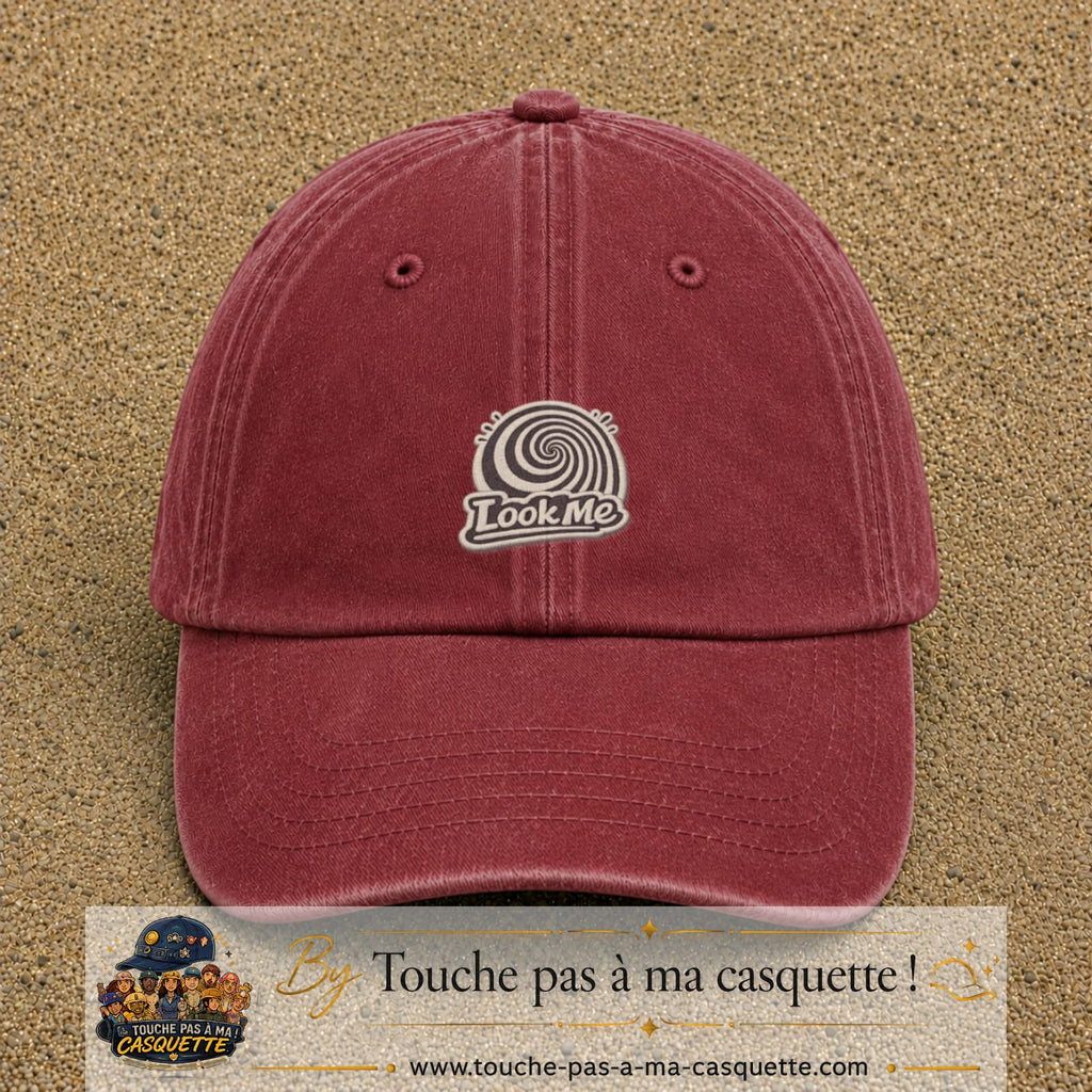 Casquette Rouge délavé - Bordeaux délavé motif Look Me spirale 5 cm - vue principale