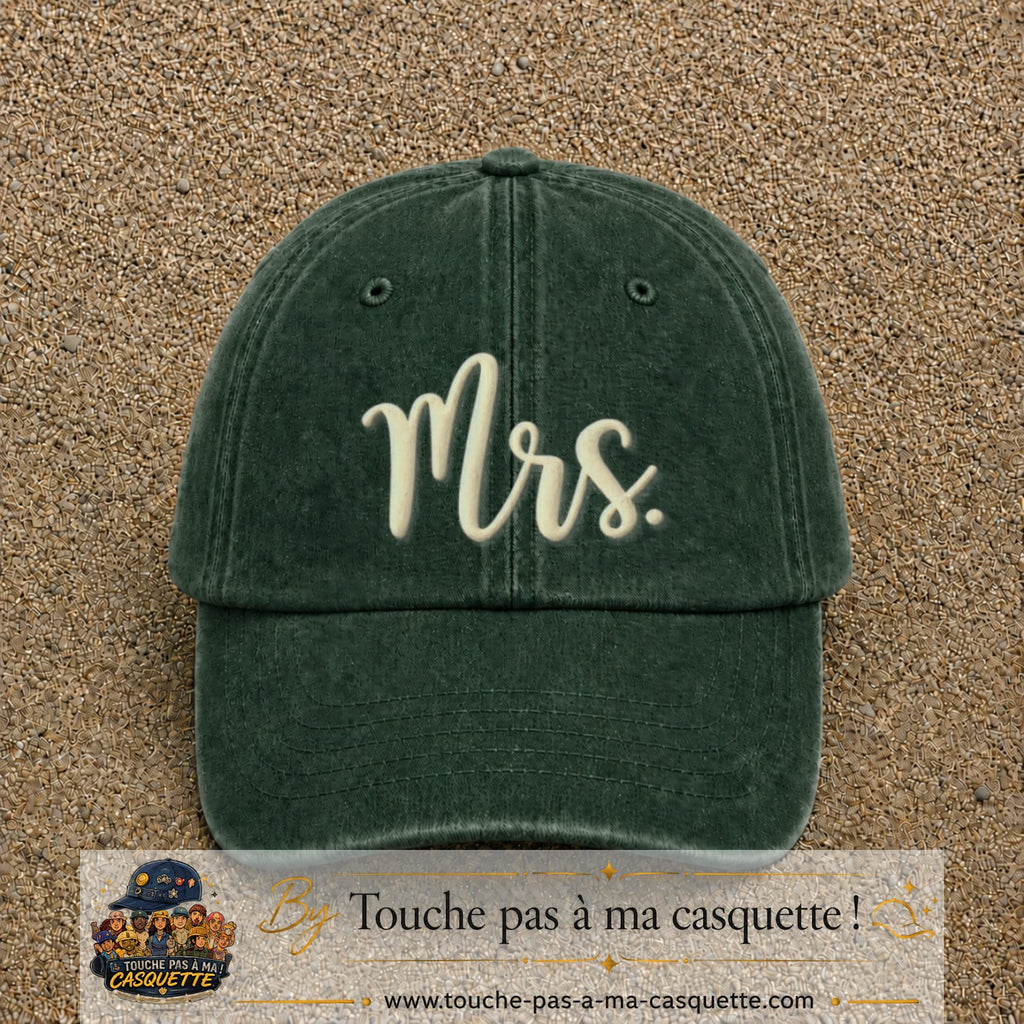 Image principale produit113grosVF - casquette Vert foncé délavé avec visuel Mrs blanc 7 cm