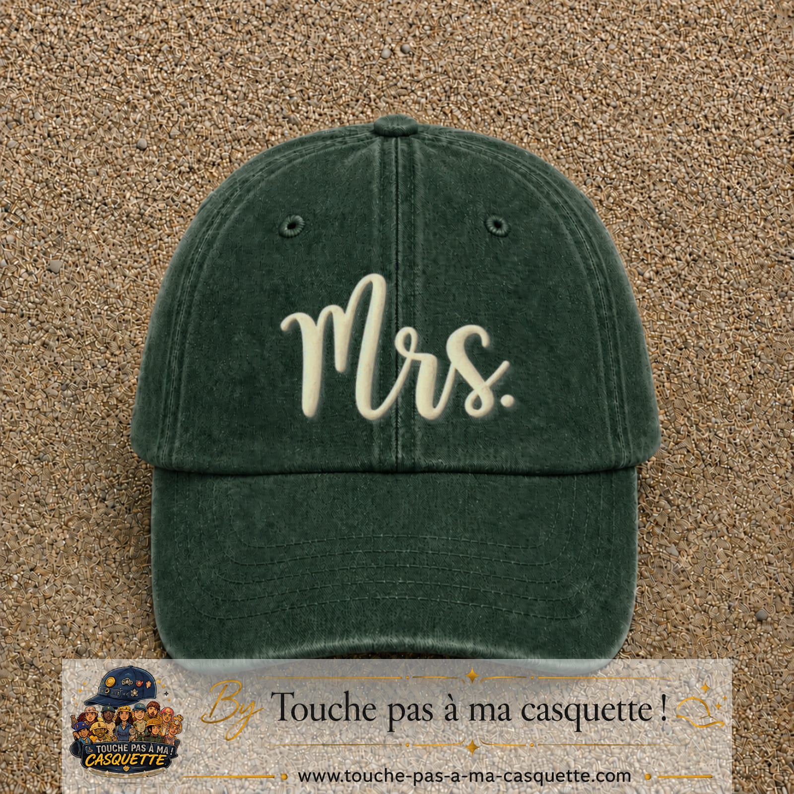 Image principale produit113grosVF - casquette Vert foncé délavé avec visuel Mrs blanc 7 cm