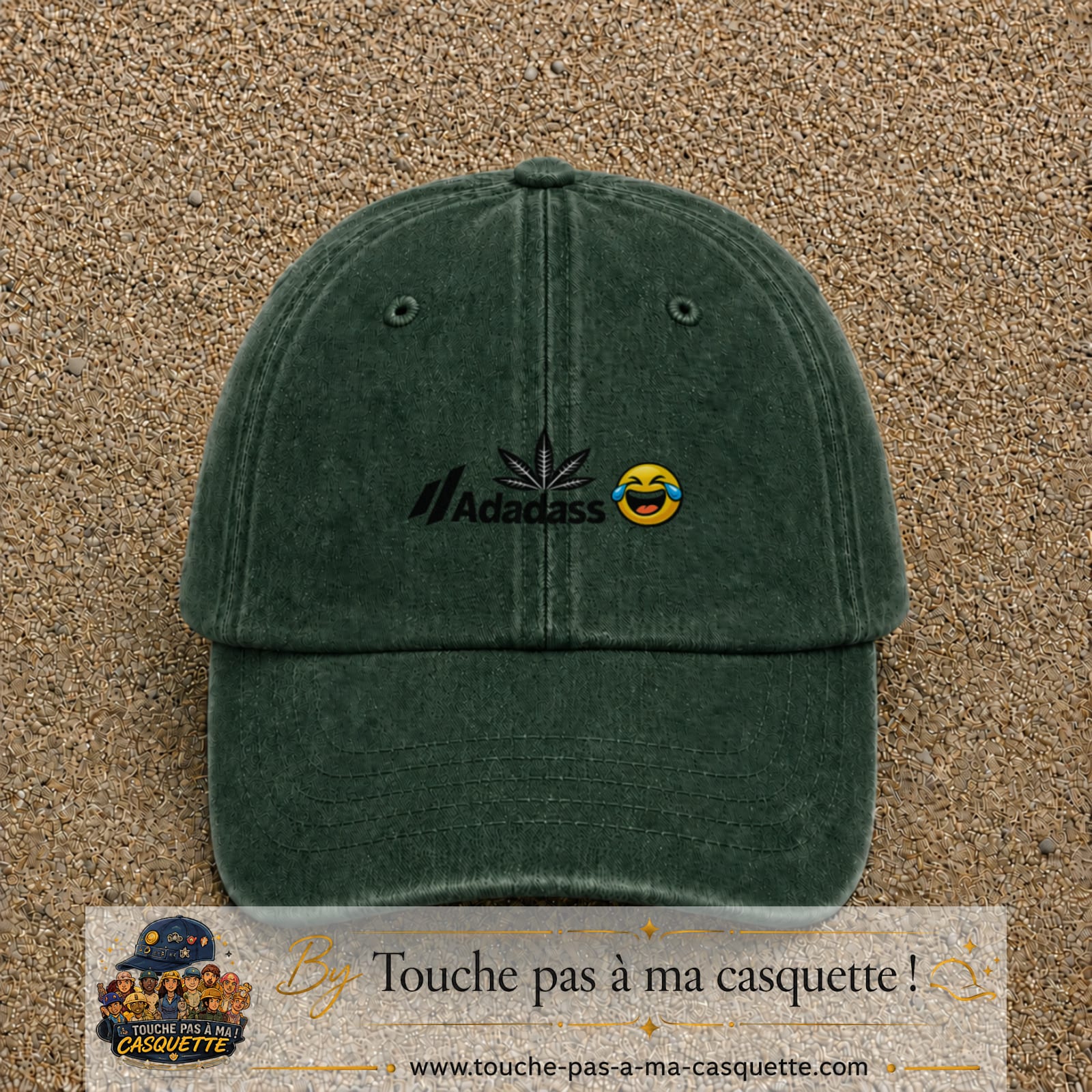 Image principale produit37petitVF - casquette Vert foncé délavé avec visuel Adadass emoji rieur 3 cm