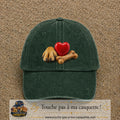 Casquette Vert foncé délavé motif Patte de chien et cœur logo 7 cm