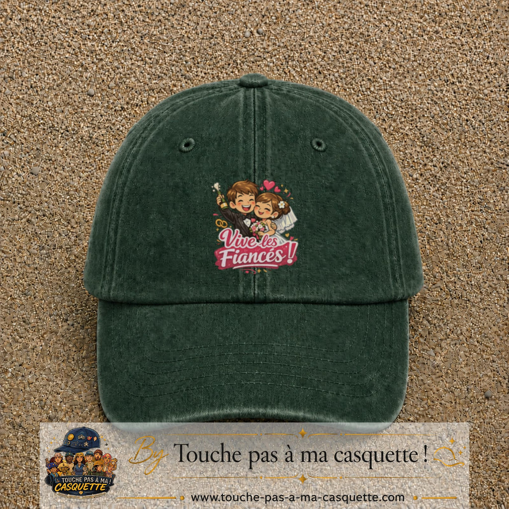 Casquette Vert foncé délavé avec motif Vive les Fiancés en 7 cm – vue principale