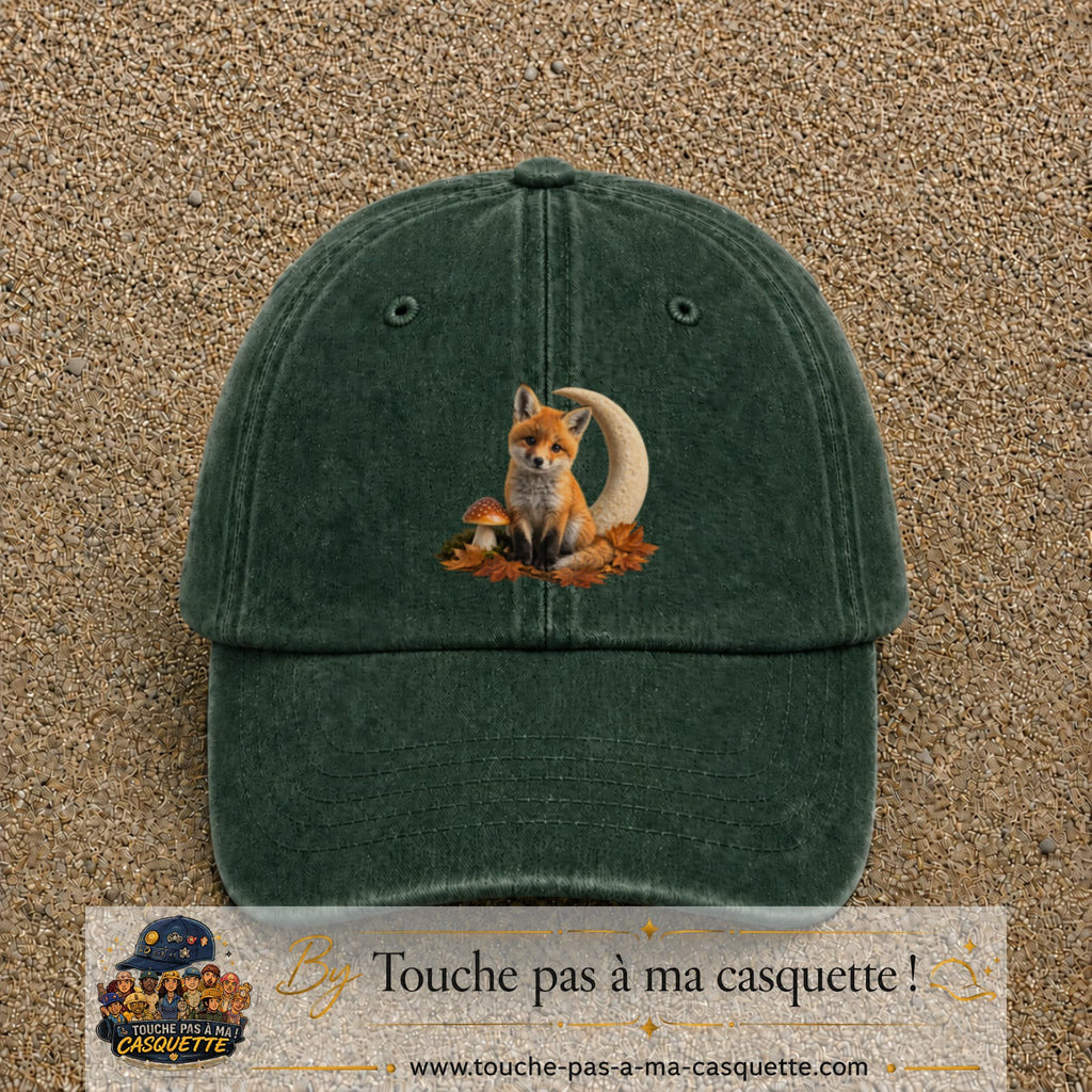 Image principale casquette Vert foncé délavé avec motif Renard de lune 7 cm