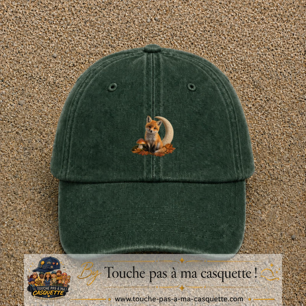 Image principale casquette Vert foncé délavé avec motif Renard de lune 5 cm